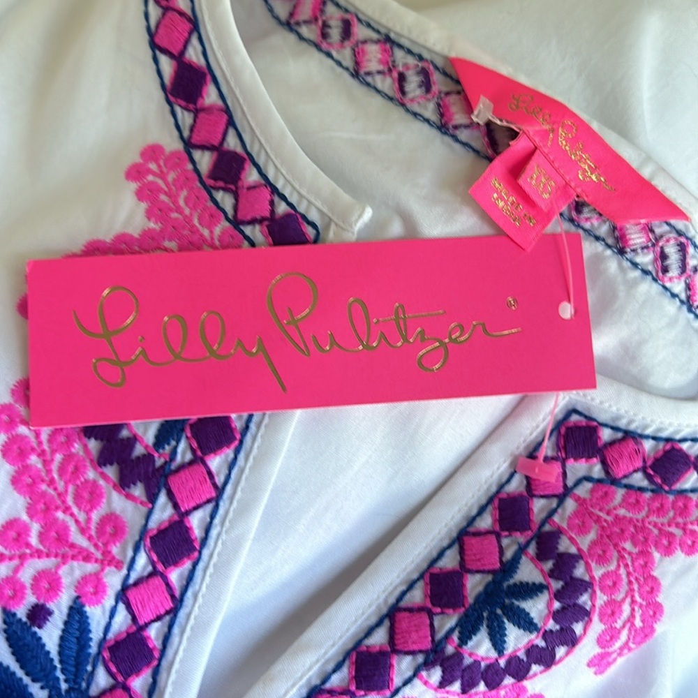 Lilly Pulitzer White/Pink/Blue Peasant blouse sz XXS-S - Picture 6 of 9
